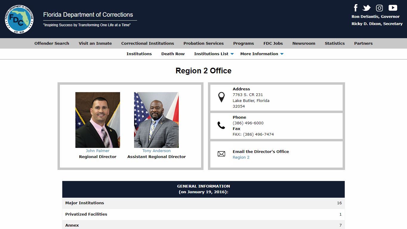 Prison Facilities -- Region 2 Office - Florida Department of Corrections
